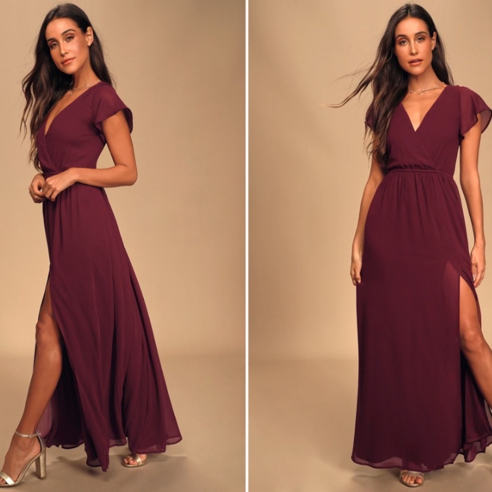 LULU's Wedding Bridesmaid Boho Flutte Sleeve Maxi Dress NWOT sz M - 0007
